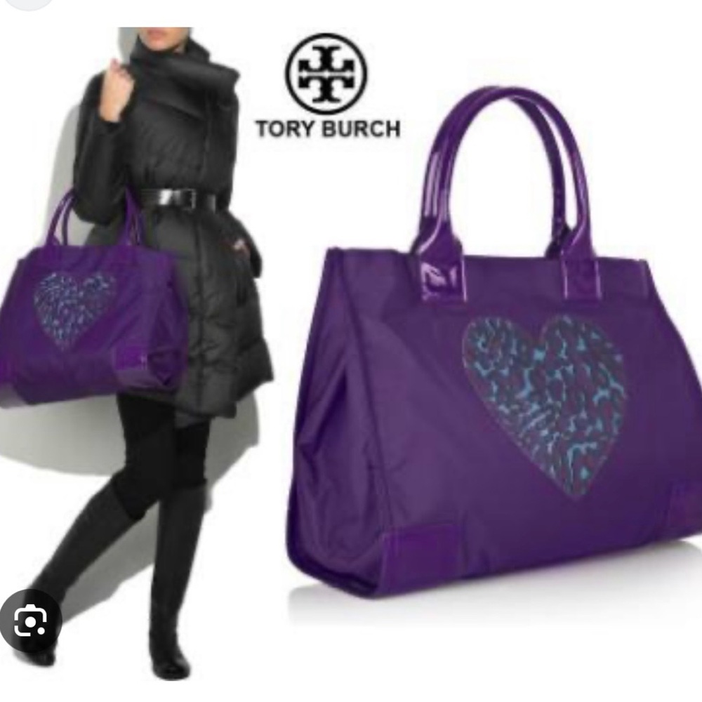 Tory Burch Ella Purple Heart Tote Bag